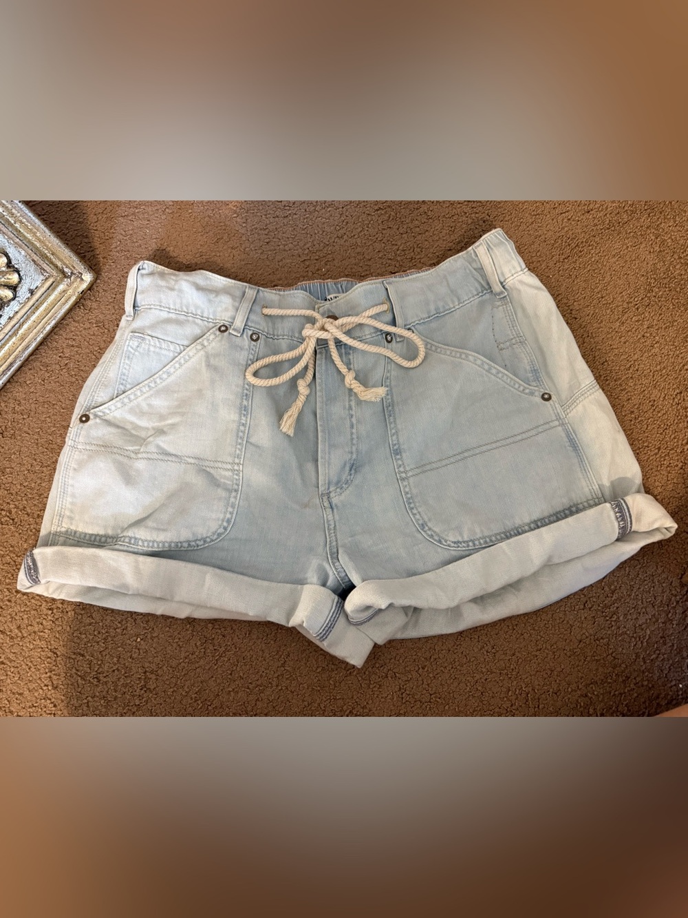 We The Free Light Blue Drawstring Denim Shorts